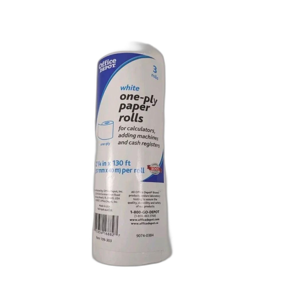 Adding Machine Paper Rolls One-Ply Paper Rolls, 2 1/4" x 130', White, Pack Of 3